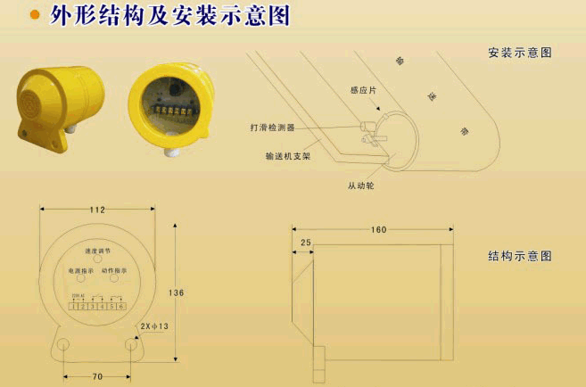 KJTDH-III智能型超速打滑檢測器速度檢測外形結(jié)構(gòu)及安裝示意圖